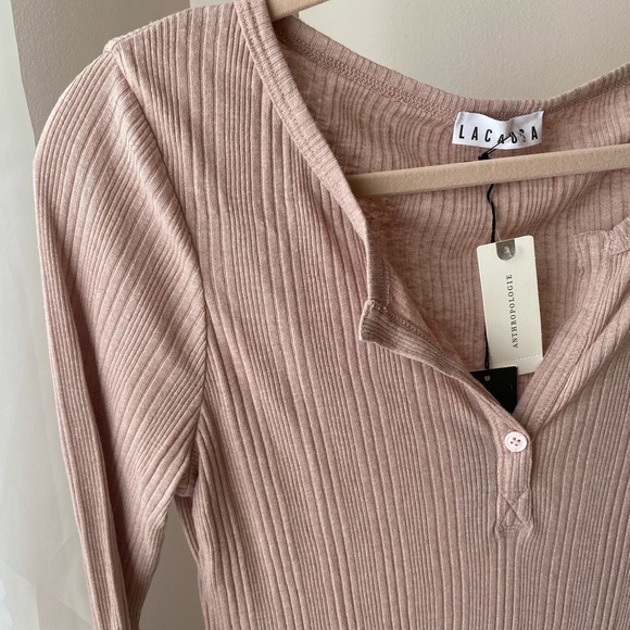 Anthropologie Blush Pink Ribbed Henley Top NWT Size L Boho - Picture 1 of 6